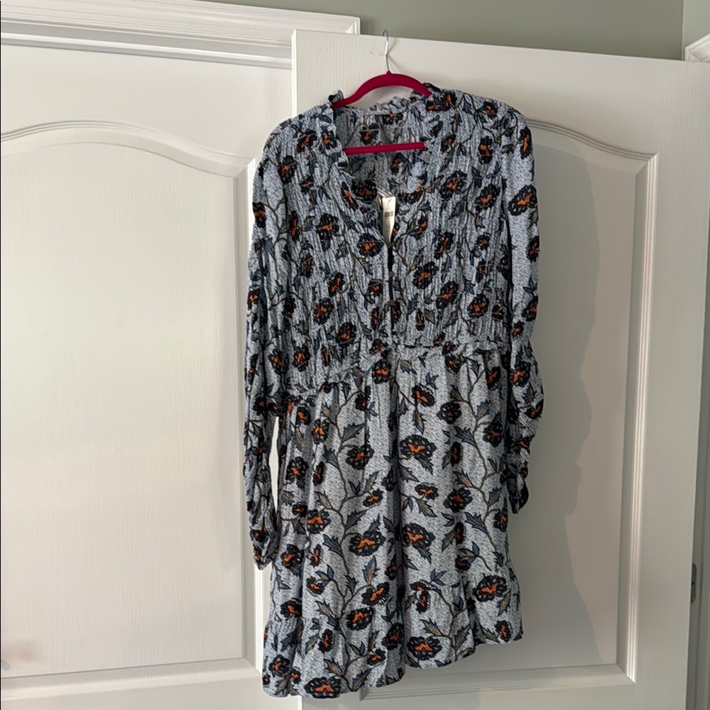 Anthropologie Blue Pattern Bishop Sleeve Sundress